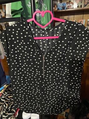 Women’s Black Polka Dot Zip Front Blouse